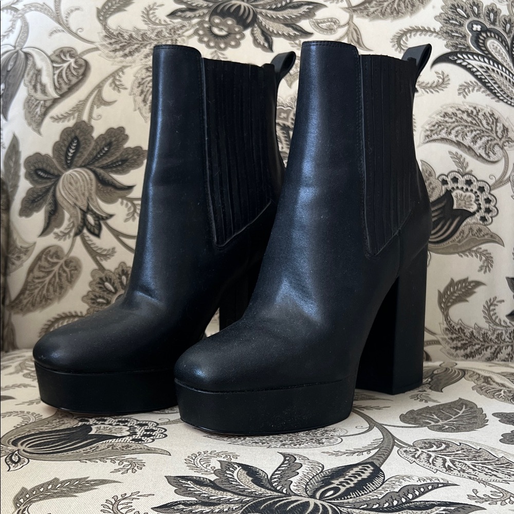 Coach Black Leather Platform Block Heel Ankle Boots